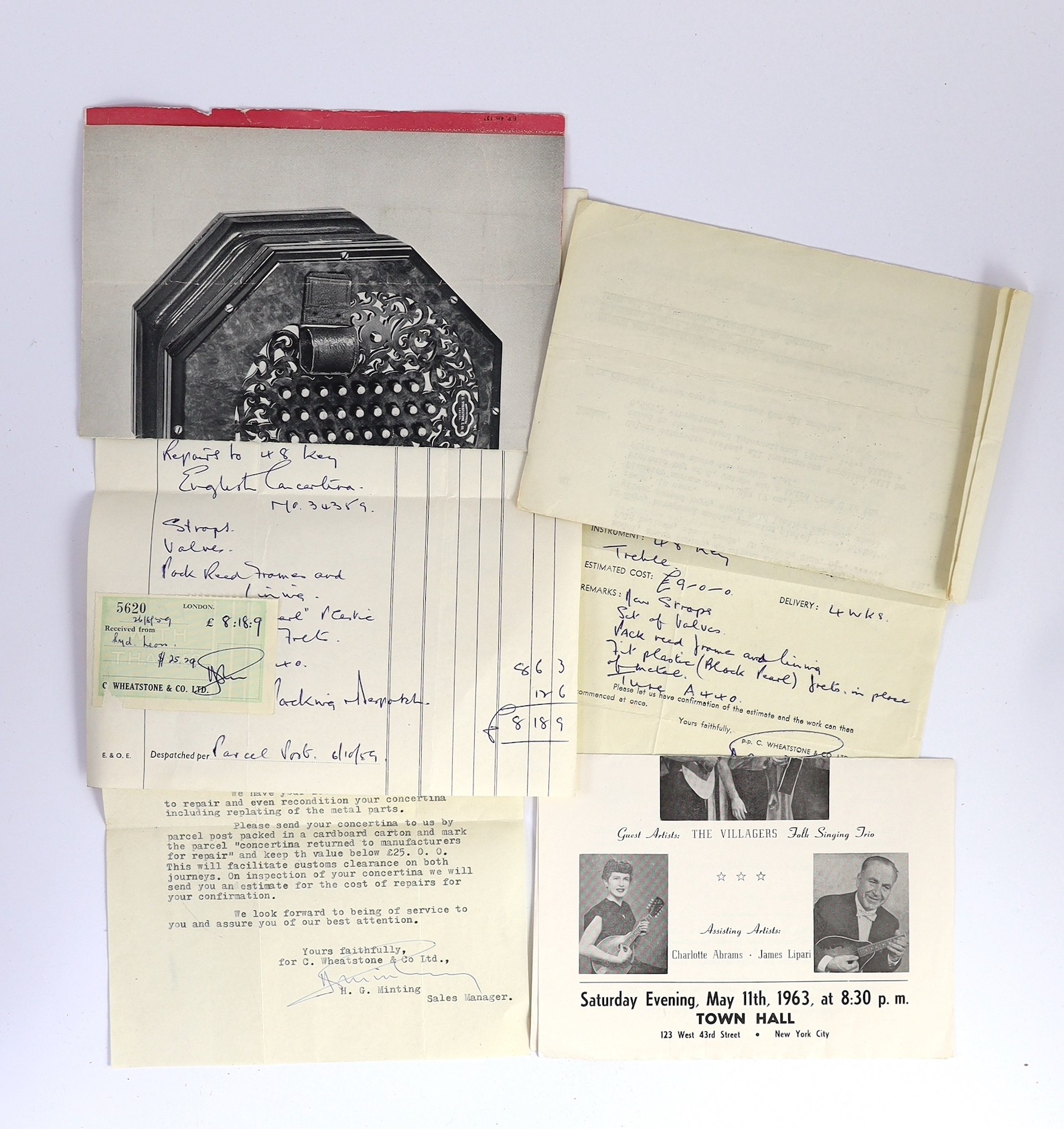PLEASE NOTE 57 KEYS. A Wheatstone 'English' Model No. 5E 57 key concertina, diameter 17cm, with original leather case